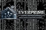 EVERPRIME Home Improvement logo featuring a house icon with tools and an alarm clock on a textured dark background